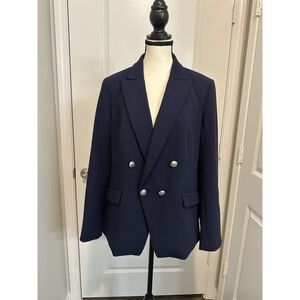 Talbots Navy Double Breasted Blazer Sz 10 Stretch Tailored Nautical Buttons